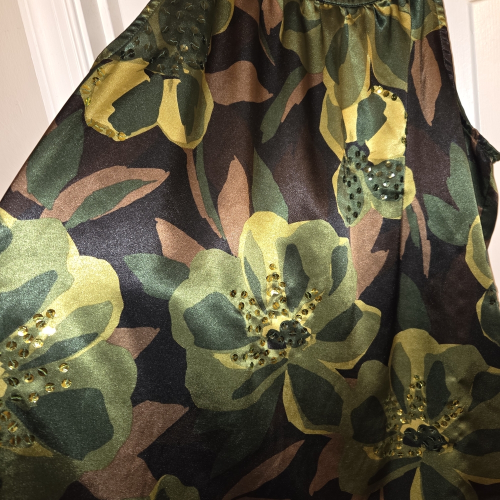 Apt. 9 Flower Patterned Sleeveless Blouse In Shades Of Greens/Browns. Size XL - Picture 3 of 11